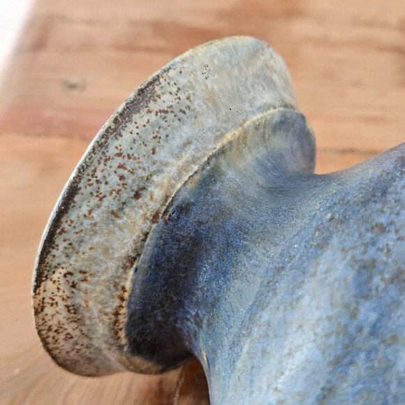 Drip glaze, blue, tan & grey layered Handcrafted studio art pottery vase - Picture 11 of 11